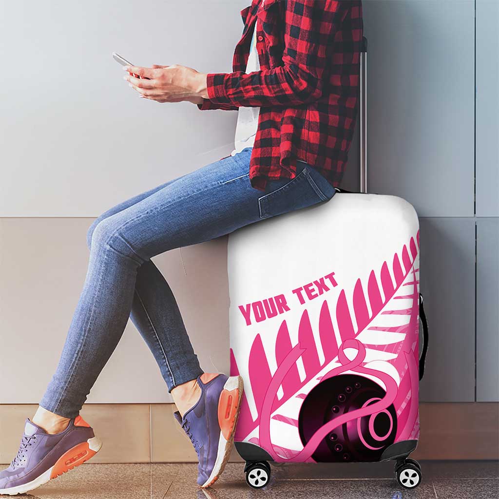 New Zealand Lawn Bowls Breast Cancer Custom Luggage Cover Aotearoa Maori Silver Fern Pink Ribbon - Polynesian Pride