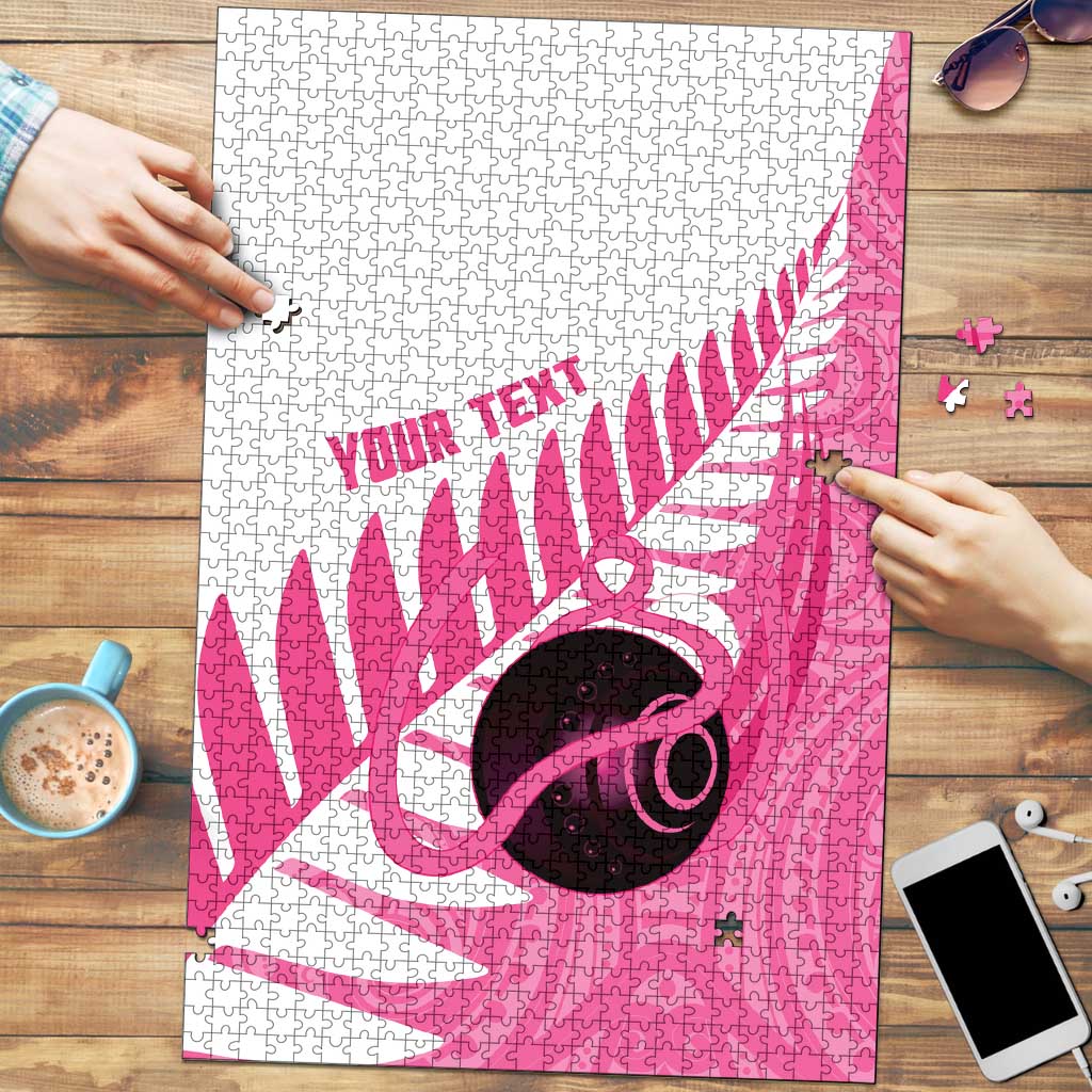 New Zealand Lawn Bowls Breast Cancer Custom Puzzle Aotearoa Maori Silver Fern Pink Ribbon - Polynesian Pride