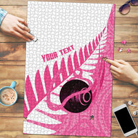 New Zealand Lawn Bowls Breast Cancer Custom Puzzle Aotearoa Maori Silver Fern Pink Ribbon - Polynesian Pride