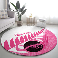 New Zealand Lawn Bowls Breast Cancer Custom Round Carpet Aotearoa Maori Silver Fern Pink Ribbon - Polynesian Pride