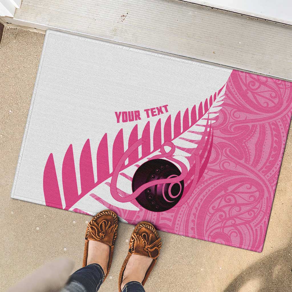 New Zealand Lawn Bowls Breast Cancer Custom Rubber Doormat Aotearoa Maori Silver Fern Pink Ribbon - Polynesian Pride