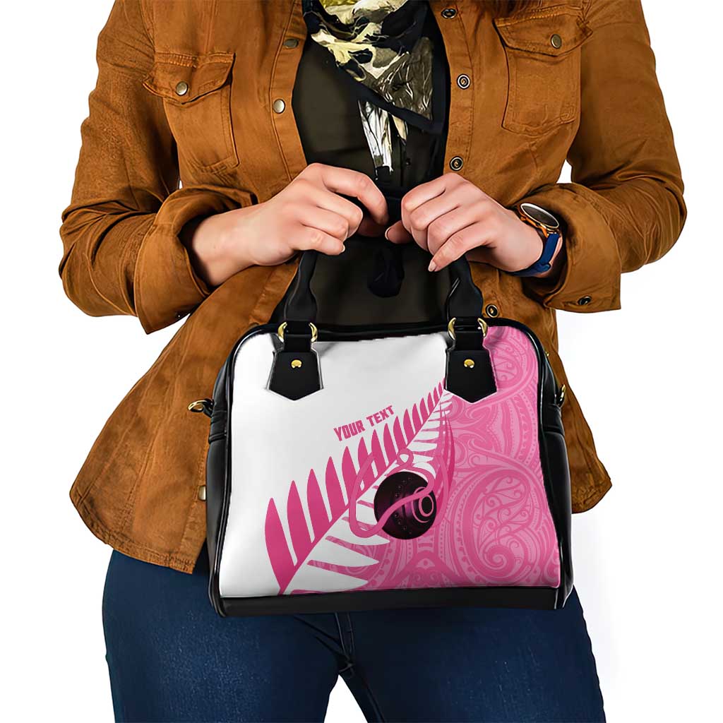 New Zealand Lawn Bowls Breast Cancer Custom Shoulder Handbag Aotearoa Maori Silver Fern Pink Ribbon - Polynesian Pride