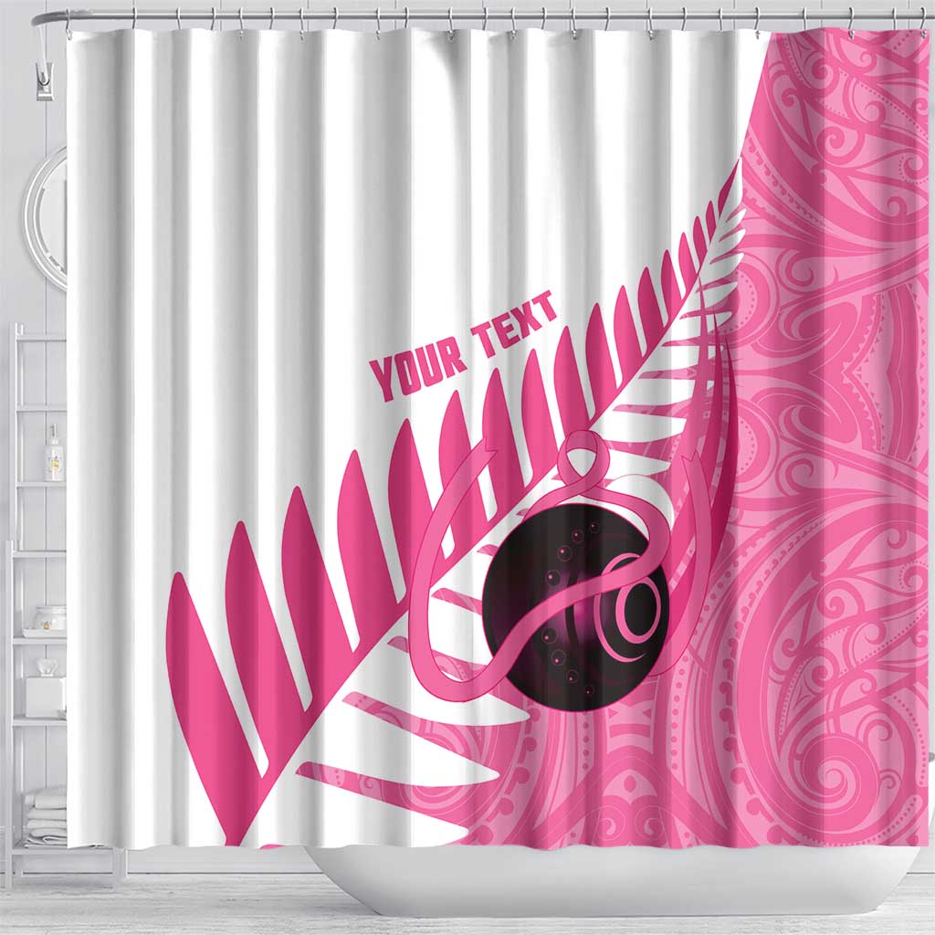 New Zealand Lawn Bowls Breast Cancer Custom Shower Curtain Aotearoa Maori Silver Fern Pink Ribbon - Polynesian Pride