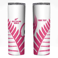 New Zealand Lawn Bowls Breast Cancer Custom Skinny Tumbler Aotearoa Maori Silver Fern Pink Ribbon - Polynesian Pride