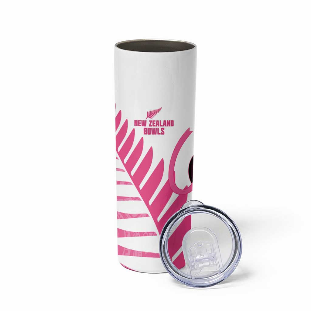 New Zealand Lawn Bowls Breast Cancer Custom Skinny Tumbler Aotearoa Maori Silver Fern Pink Ribbon - Polynesian Pride