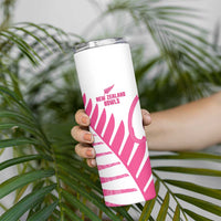 New Zealand Lawn Bowls Breast Cancer Custom Skinny Tumbler Aotearoa Maori Silver Fern Pink Ribbon - Polynesian Pride