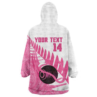 New Zealand Lawn Bowls Breast Cancer Custom Wearable Blanket Hoodie Aotearoa Maori Silver Fern Pink Ribbon - Polynesian Pride