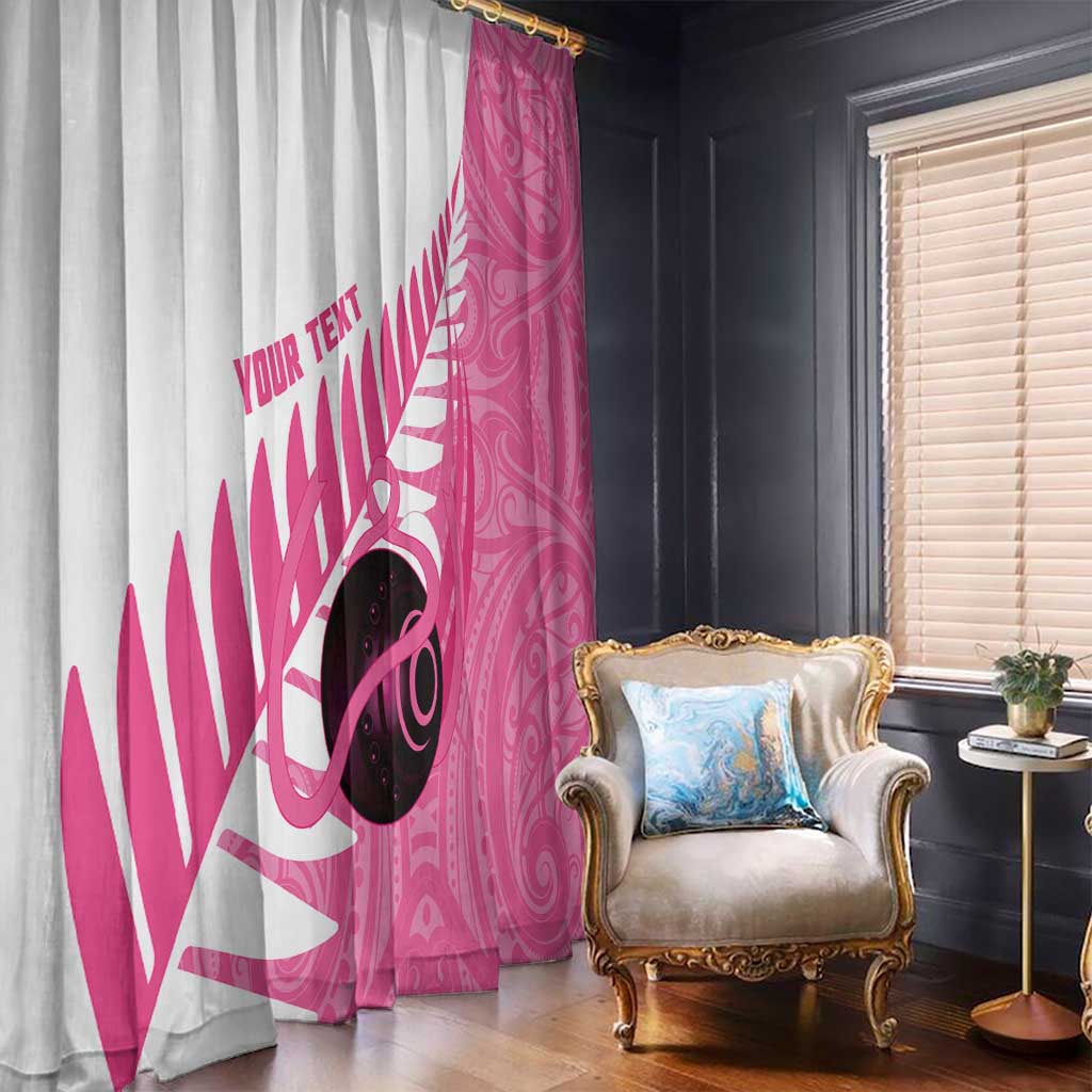 New Zealand Lawn Bowls Breast Cancer Custom Window Curtain Aotearoa Maori Silver Fern Pink Ribbon - Polynesian Pride