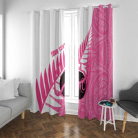 New Zealand Lawn Bowls Breast Cancer Custom Window Curtain Aotearoa Maori Silver Fern Pink Ribbon - Polynesian Pride