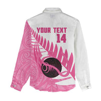 New Zealand Lawn Bowls Breast Cancer Custom Women Casual Shirt Aotearoa Maori Silver Fern Pink Ribbon - Polynesian Pride