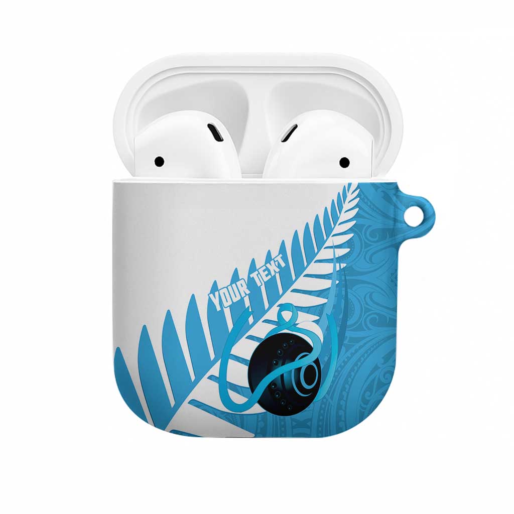 New Zealand Lawn Bowls Prostate Cancer Custom AirPods Case Aotearoa Maori Silver Fern Blue Ribbon - Polynesian Pride