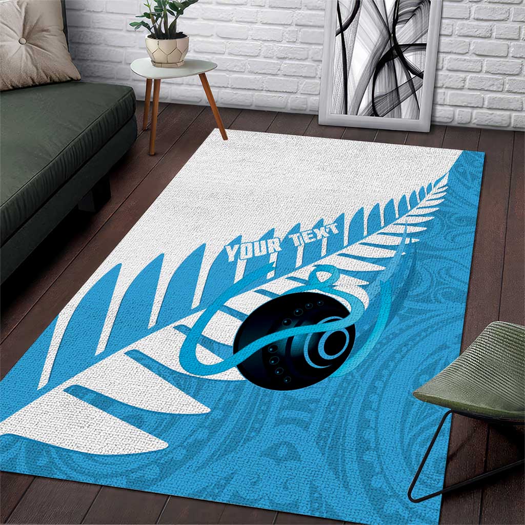 New Zealand Lawn Bowls Prostate Cancer Custom Area Rug Aotearoa Maori Silver Fern Blue Ribbon - Polynesian Pride