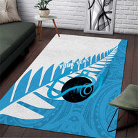 New Zealand Lawn Bowls Prostate Cancer Custom Area Rug Aotearoa Maori Silver Fern Blue Ribbon - Polynesian Pride