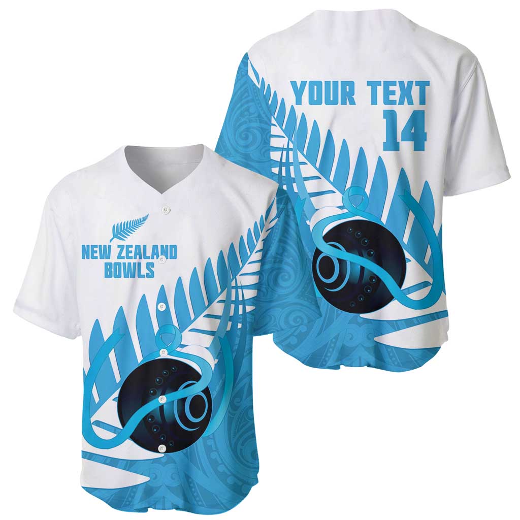 New Zealand Lawn Bowls Prostate Cancer Custom Baseball Jersey Aotearoa Maori Silver Fern Blue Ribbon - Polynesian Pride