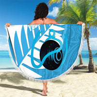 New Zealand Lawn Bowls Prostate Cancer Custom Beach Blanket Aotearoa Maori Silver Fern Blue Ribbon - Polynesian Pride