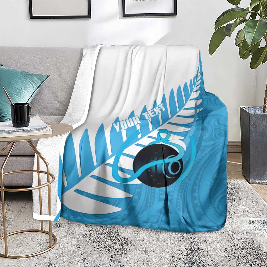 New Zealand Lawn Bowls Prostate Cancer Custom Blanket Aotearoa Maori Silver Fern Blue Ribbon - Polynesian Pride