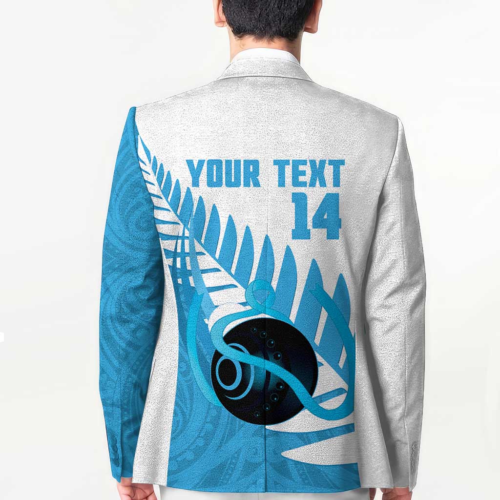 New Zealand Lawn Bowls Prostate Cancer Custom Blazer Aotearoa Maori Silver Fern Blue Ribbon - Polynesian Pride