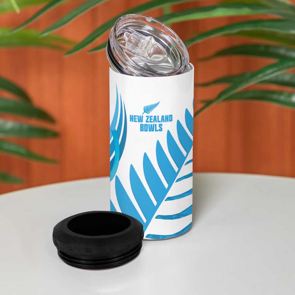 New Zealand Lawn Bowls Prostate Cancer Custom 4 in 1 Can Cooler Tumbler Aotearoa Maori Silver Fern Blue Ribbon - Polynesian Pride