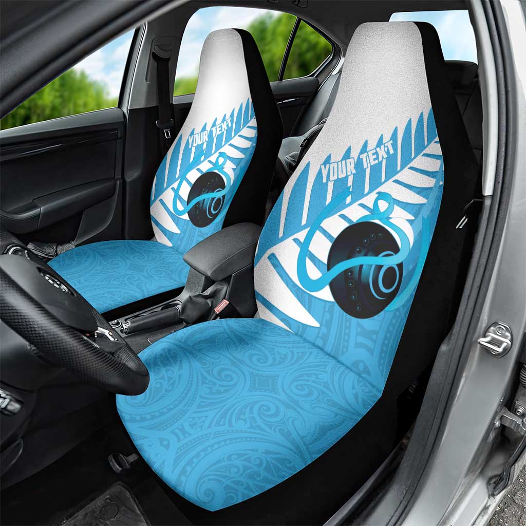 New Zealand Lawn Bowls Prostate Cancer Custom Car Seat Cover Aotearoa Maori Silver Fern Blue Ribbon - Polynesian Pride