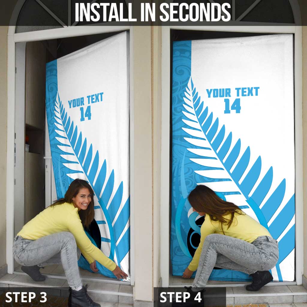 New Zealand Lawn Bowls Prostate Cancer Custom Door Cover Aotearoa Maori Silver Fern Blue Ribbon - Polynesian Pride
