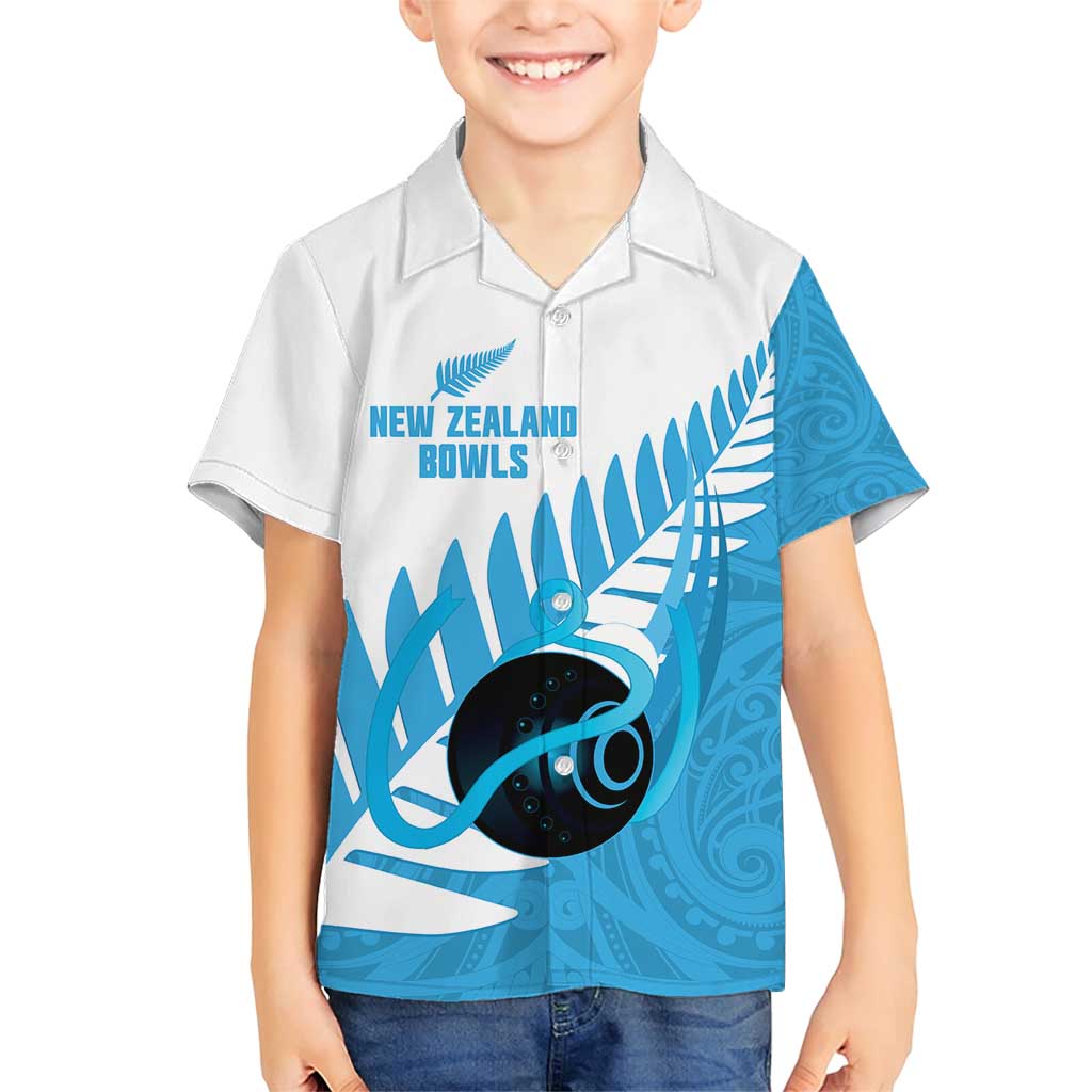 New Zealand Lawn Bowls Prostate Cancer Custom Family Matching Short Sleeve Bodycon Dress and Hawaiian Shirt Aotearoa Maori Silver Fern Blue Ribbon - Polynesian Pride