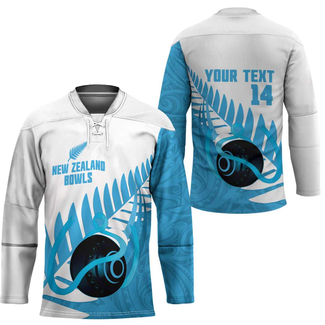 New Zealand Lawn Bowls Prostate Cancer Custom Hockey Jersey Aotearoa Maori Silver Fern Blue Ribbon - Polynesian Pride