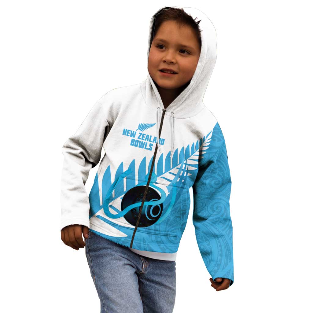 New Zealand Lawn Bowls Prostate Cancer Custom Kid Hoodie Aotearoa Maori Silver Fern Blue Ribbon - Polynesian Pride