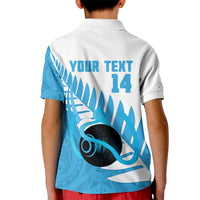 New Zealand Lawn Bowls Prostate Cancer Custom Kid Polo Shirt Aotearoa Maori Silver Fern Blue Ribbon - Polynesian Pride