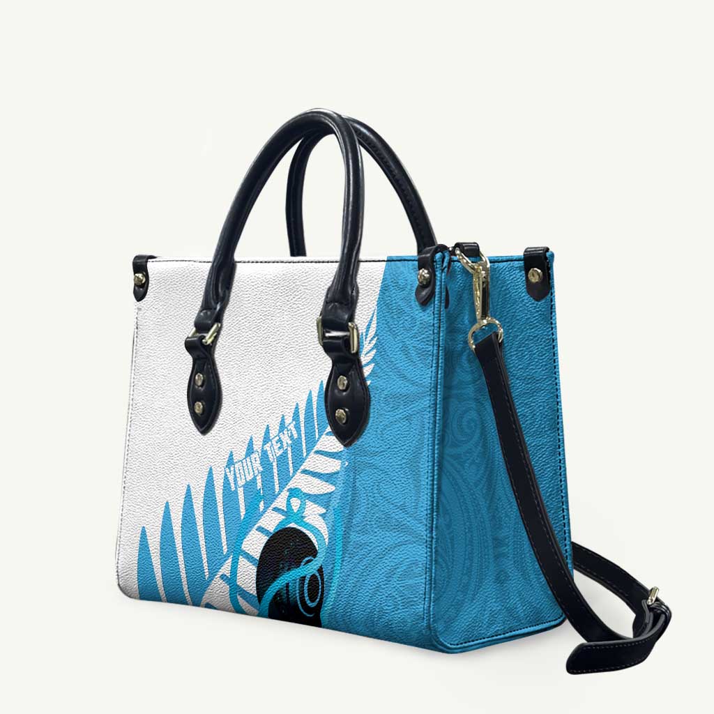 New Zealand Lawn Bowls Prostate Cancer Custom Leather Bag Aotearoa Maori Silver Fern Blue Ribbon - Polynesian Pride