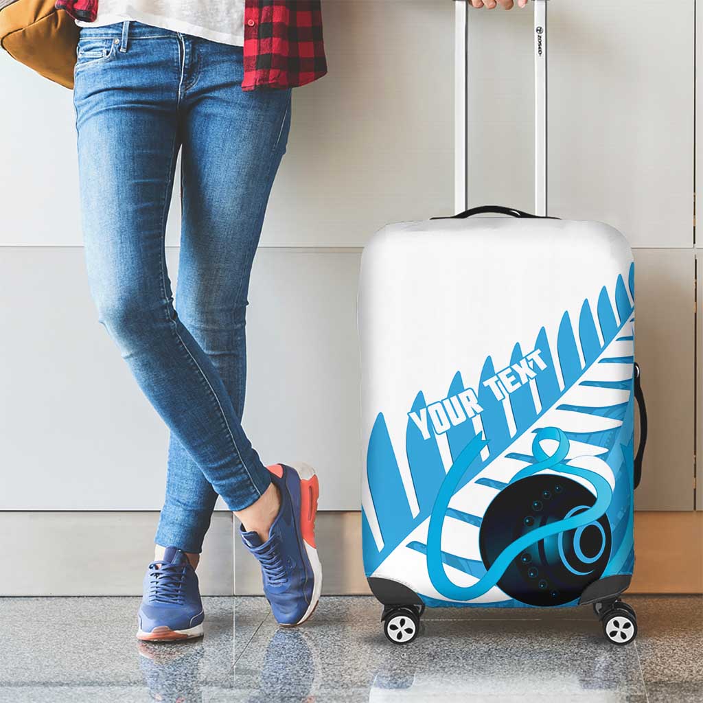 New Zealand Lawn Bowls Prostate Cancer Custom Luggage Cover Aotearoa Maori Silver Fern Blue Ribbon - Polynesian Pride