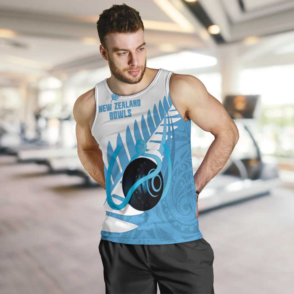 New Zealand Lawn Bowls Prostate Cancer Custom Men Tank Top Aotearoa Maori Silver Fern Blue Ribbon - Polynesian Pride