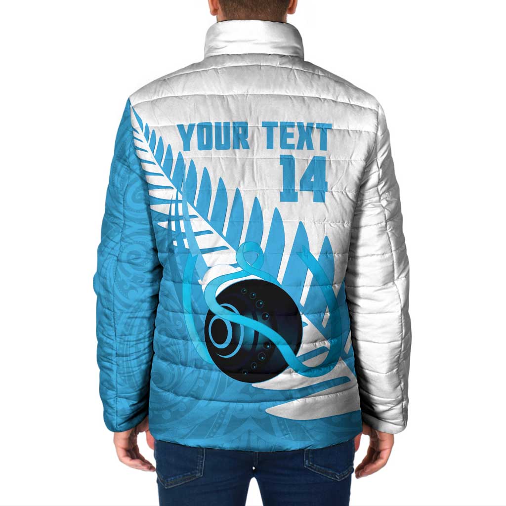 New Zealand Lawn Bowls Prostate Cancer Custom Padded Jacket Aotearoa Maori Silver Fern Blue Ribbon - Polynesian Pride