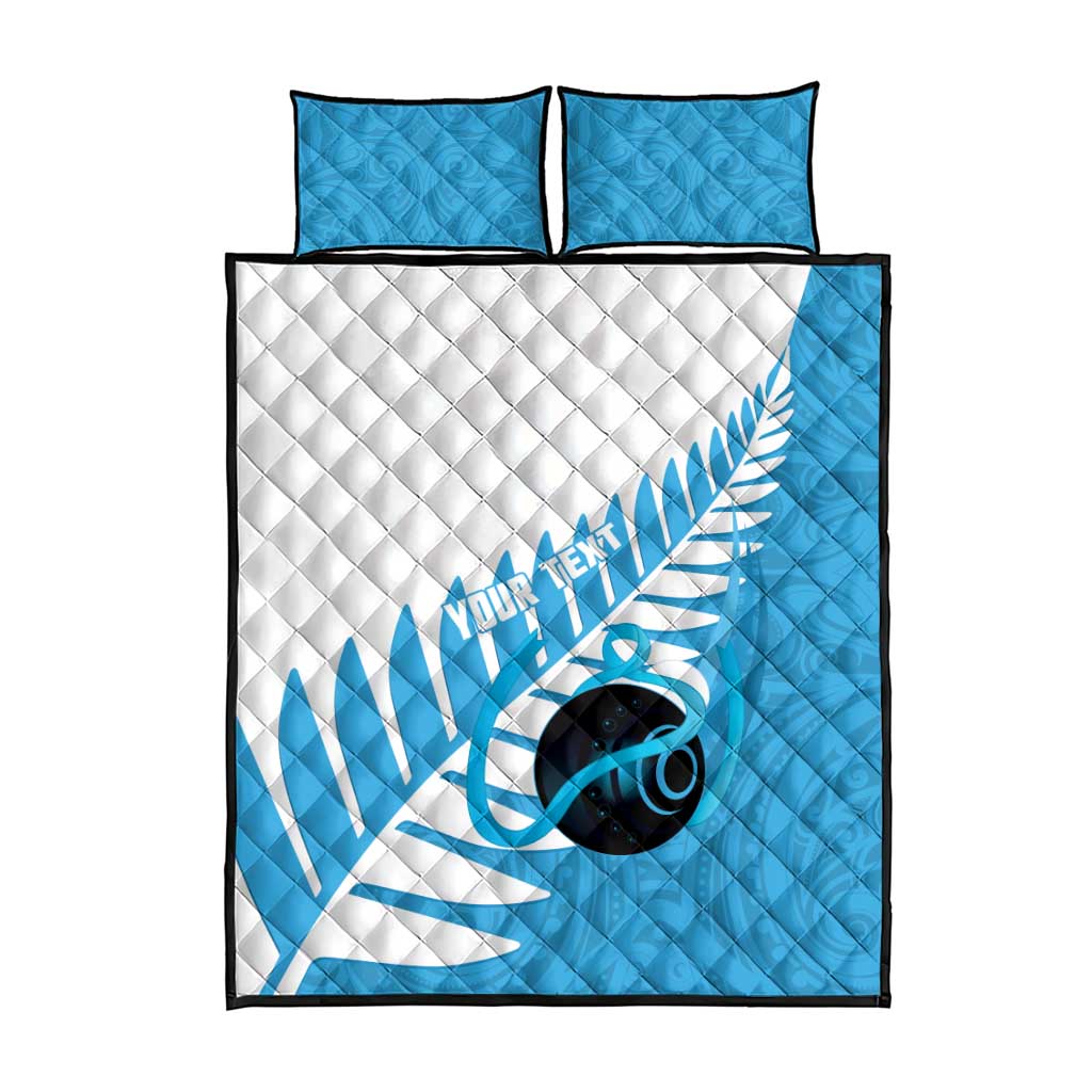 New Zealand Lawn Bowls Prostate Cancer Custom Quilt Bed Set Aotearoa Maori Silver Fern Blue Ribbon - Polynesian Pride