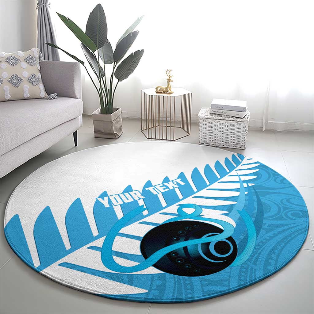 New Zealand Lawn Bowls Prostate Cancer Custom Round Carpet Aotearoa Maori Silver Fern Blue Ribbon - Polynesian Pride