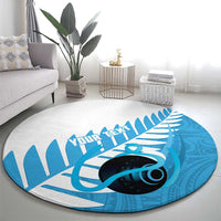 New Zealand Lawn Bowls Prostate Cancer Custom Round Carpet Aotearoa Maori Silver Fern Blue Ribbon - Polynesian Pride