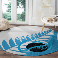 New Zealand Lawn Bowls Prostate Cancer Custom Round Carpet Aotearoa Maori Silver Fern Blue Ribbon - Polynesian Pride