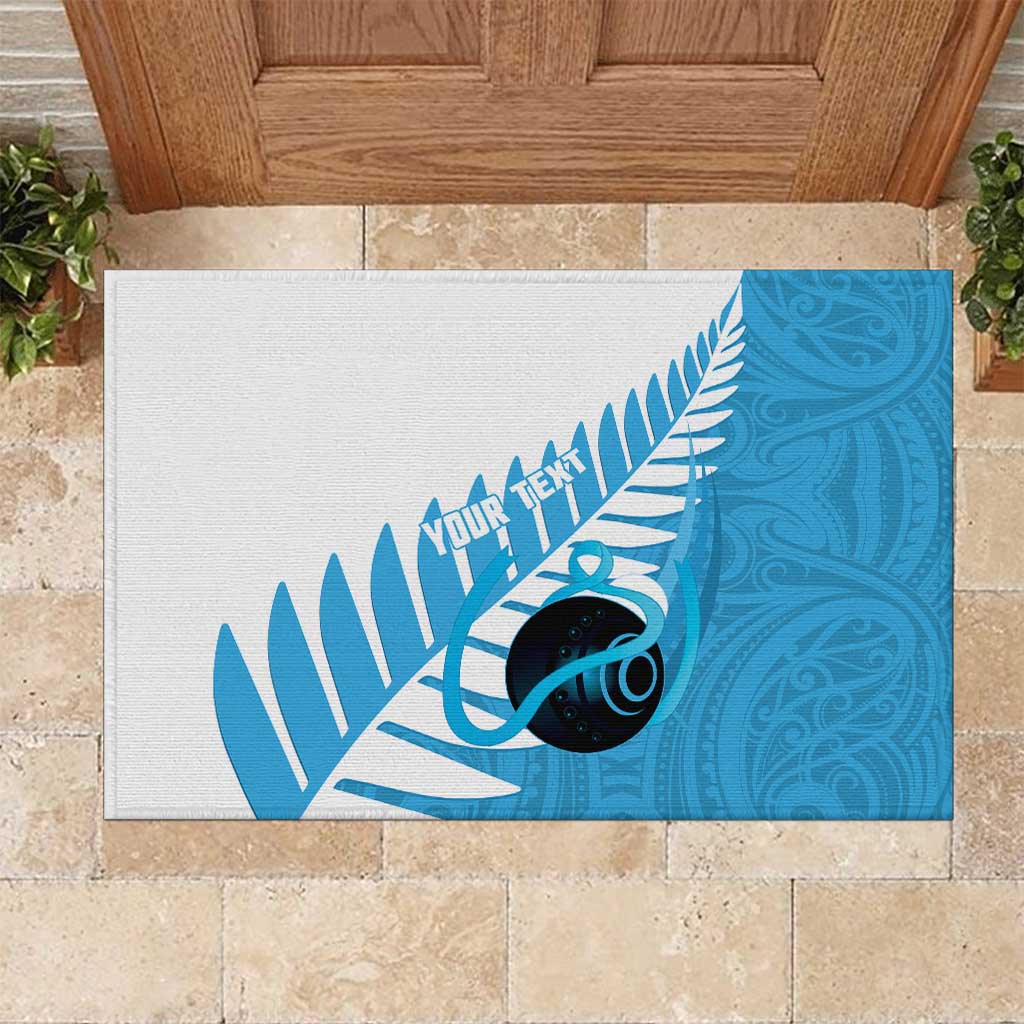 New Zealand Lawn Bowls Prostate Cancer Custom Rubber Doormat Aotearoa Maori Silver Fern Blue Ribbon - Polynesian Pride