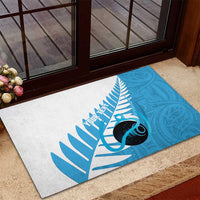 New Zealand Lawn Bowls Prostate Cancer Custom Rubber Doormat Aotearoa Maori Silver Fern Blue Ribbon - Polynesian Pride