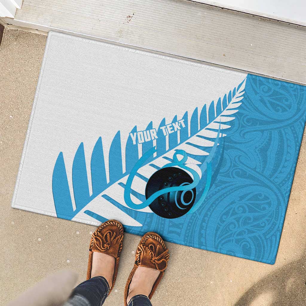 New Zealand Lawn Bowls Prostate Cancer Custom Rubber Doormat Aotearoa Maori Silver Fern Blue Ribbon - Polynesian Pride