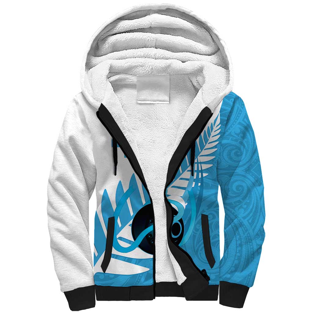 New Zealand Lawn Bowls Prostate Cancer Custom Sherpa Hoodie Aotearoa Maori Silver Fern Blue Ribbon - Polynesian Pride