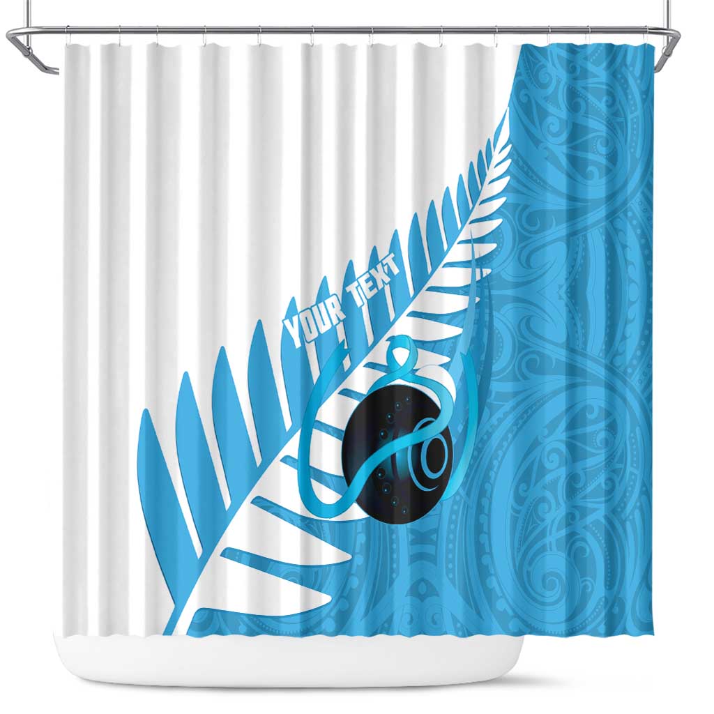 New Zealand Lawn Bowls Prostate Cancer Custom Shower Curtain Aotearoa Maori Silver Fern Blue Ribbon - Polynesian Pride