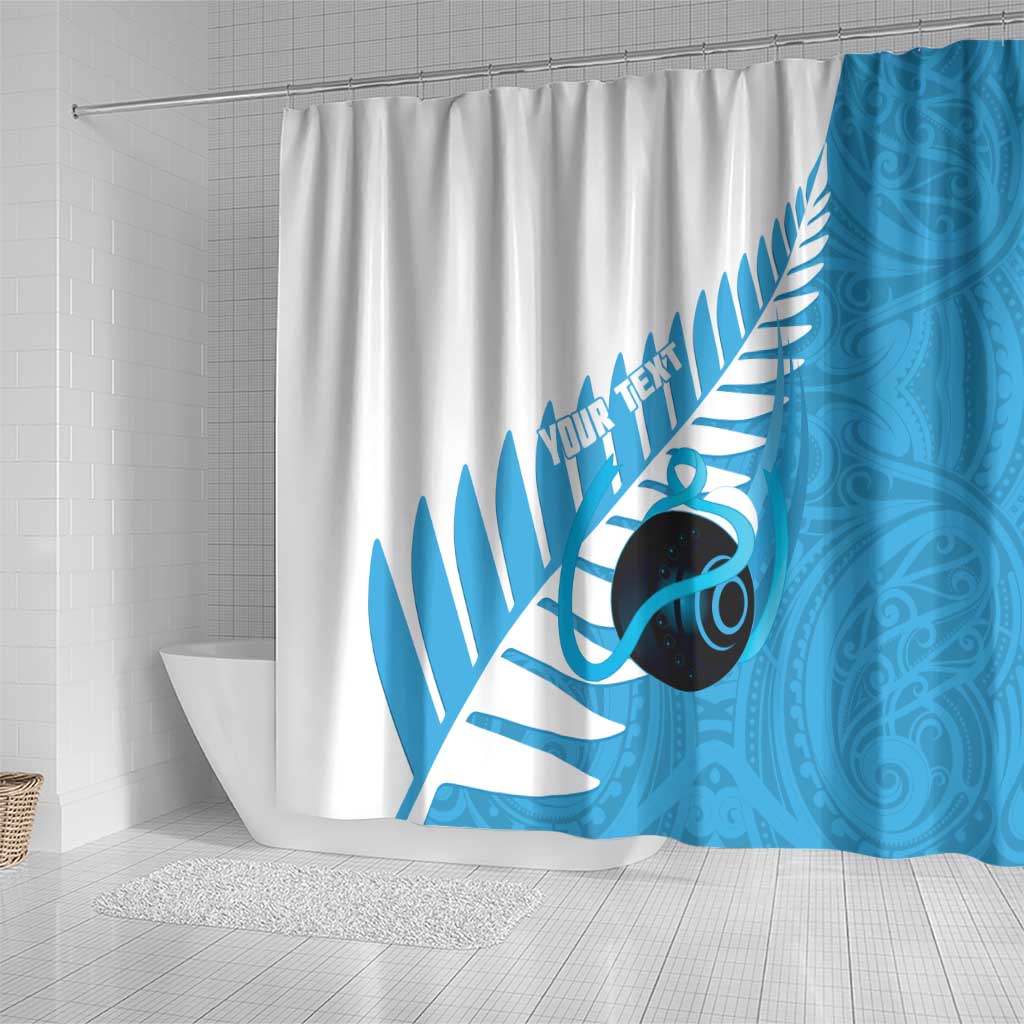 New Zealand Lawn Bowls Prostate Cancer Custom Shower Curtain Aotearoa Maori Silver Fern Blue Ribbon - Polynesian Pride