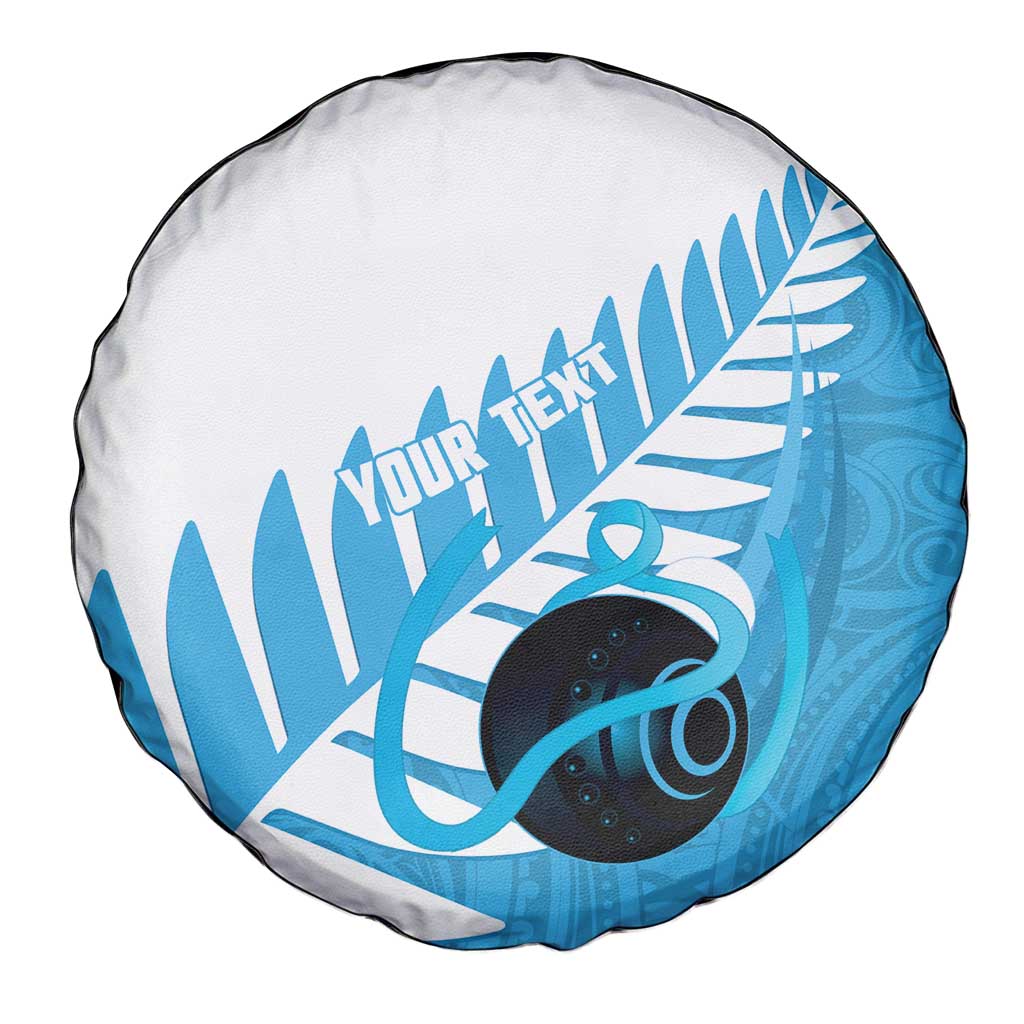 New Zealand Lawn Bowls Prostate Cancer Custom Spare Tire Cover Aotearoa Maori Silver Fern Blue Ribbon - Polynesian Pride