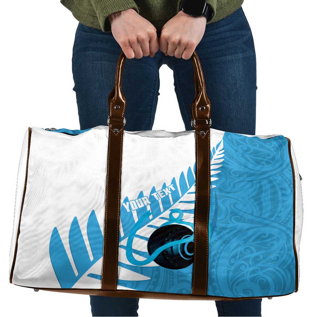 New Zealand Lawn Bowls Prostate Cancer Custom Travel Bag Aotearoa Maori Silver Fern Blue Ribbon - Polynesian Pride