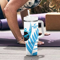 New Zealand Lawn Bowls Prostate Cancer Custom Tumbler With Handle Aotearoa Maori Silver Fern Blue Ribbon - Polynesian Pride