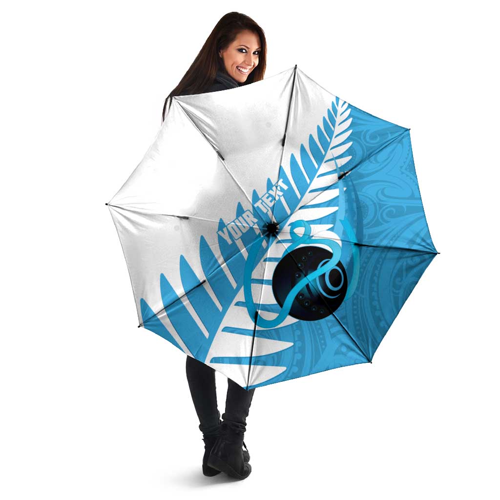 New Zealand Lawn Bowls Prostate Cancer Custom Umbrella Aotearoa Maori Silver Fern Blue Ribbon - Polynesian Pride