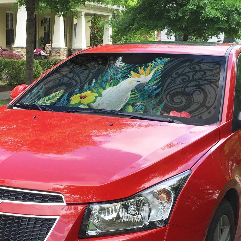 Sulphur-crested Cockatoo New Zealand Auto Sun Shade Paua Shell Aotearoa Maori Tropical Flowers - Polynesian Pride