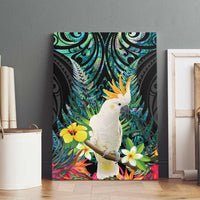 Sulphur-crested Cockatoo New Zealand Canvas Wall Art Paua Shell Aotearoa Maori Tropical Flowers - Polynesian Pride