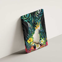Sulphur-crested Cockatoo New Zealand Canvas Wall Art Paua Shell Aotearoa Maori Tropical Flowers - Polynesian Pride