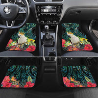 Sulphur-crested Cockatoo New Zealand Car Mats Paua Shell Aotearoa Maori Tropical Flowers - Polynesian Pride
